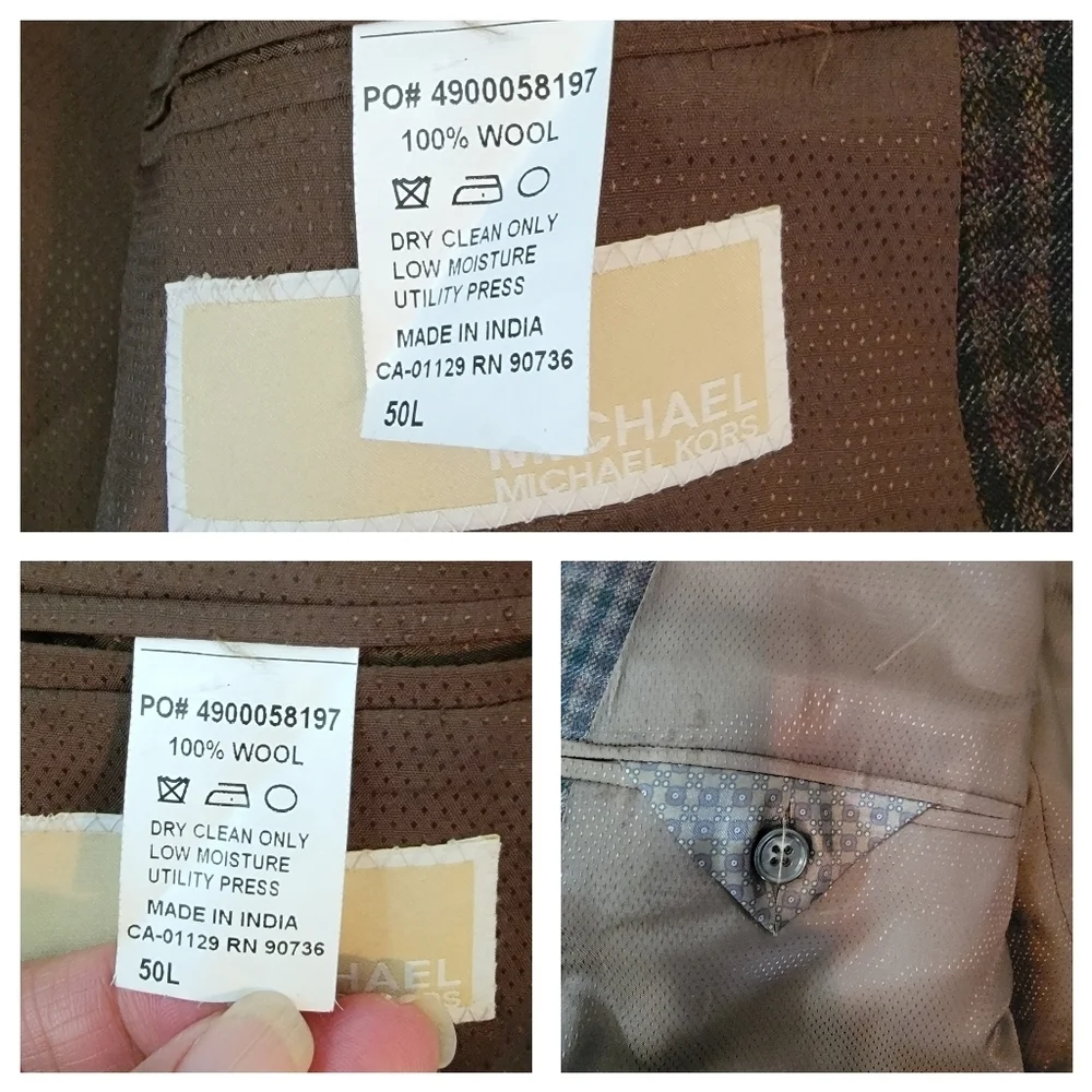 MICHAEL Michael Kors Men's Single Breasted Blazer Sz 50L Gray Plaid 100% Wool
